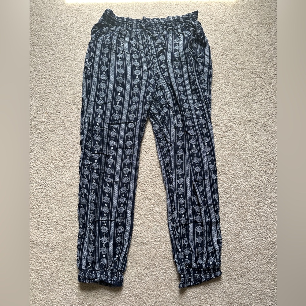 Navy Blue and White Patterned Women's Pants - Picture 4 of 10